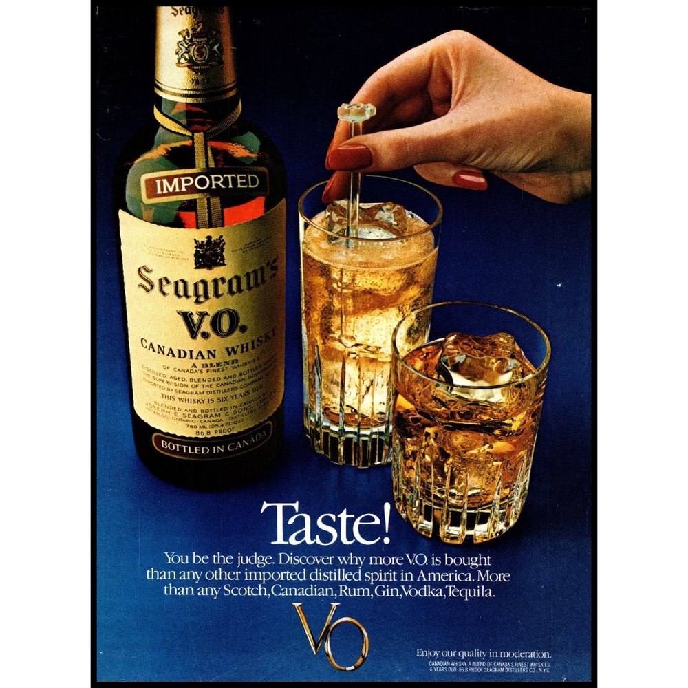 1981 Seagram's VO Canadian Whisky Vintage Print Ad Hi Ball Glass Taste! Wall Art